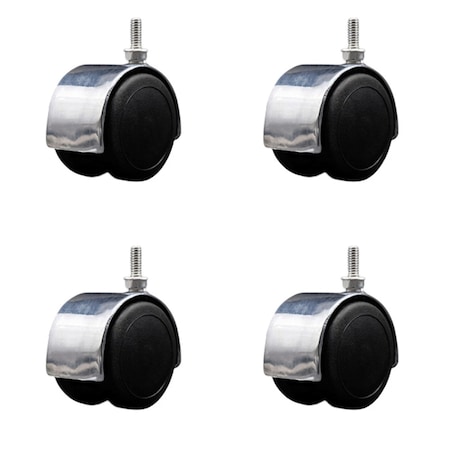 Service Caster 2'' Floor Safe Chrome Hooded Twin Wheel Caster 1/4 Threaded Stem, 4PK SCC-TS02S50D-NYU-BC-142058-4